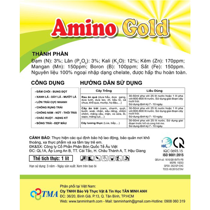 Siêu lớn trái - bóng trái Amino GOLD 1 lít
